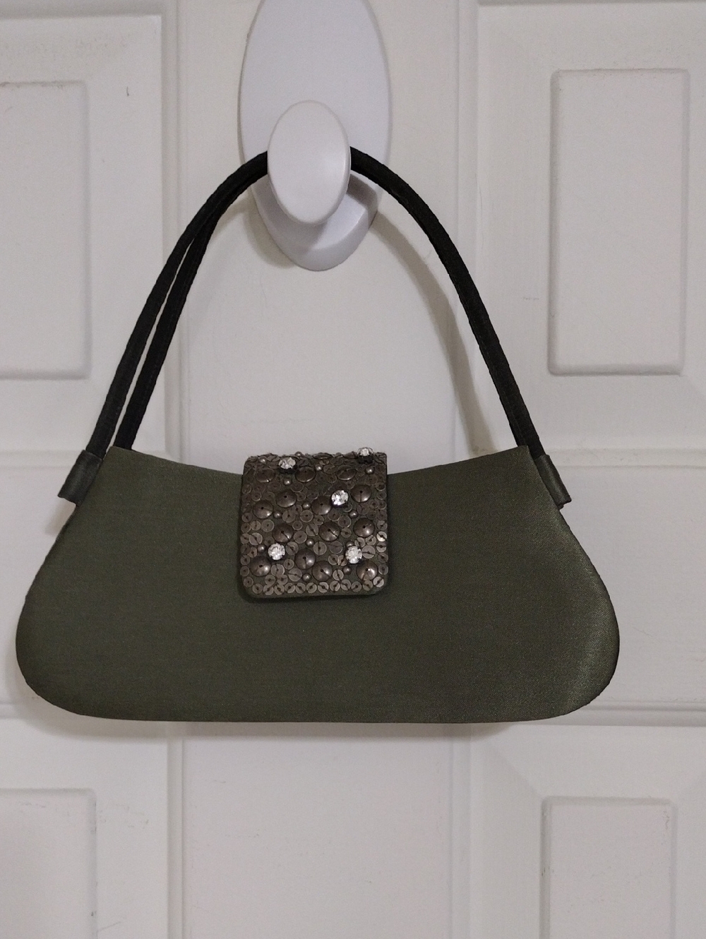 Kate Landry Olive Green Mini Shoulder Bag with Embellished Flap